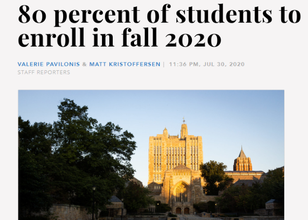 美国耶鲁大学最新消息：2020秋季入学率80% 具体开学日期发布